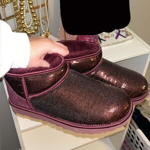 Women's Sparkly Burgundy Slip-On Shoes